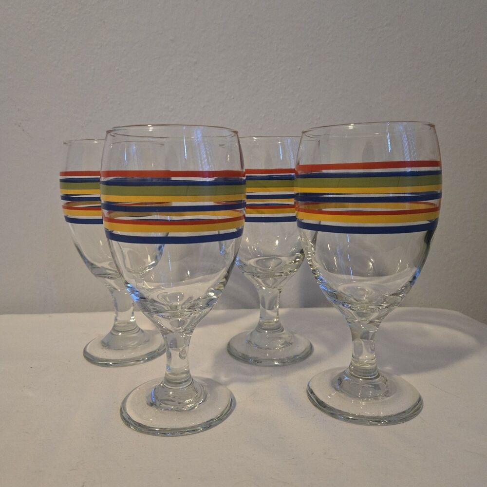 Greenbriar Mambo Fiesta Water Beverage Glass Goblet 16 oz Striped Glassware 4